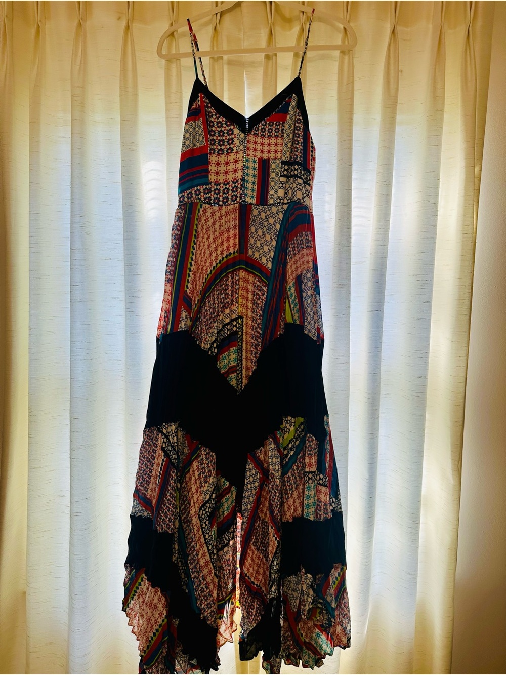 Parker Multicolor Patchwork High-Low Maxi Dress with Black Panels